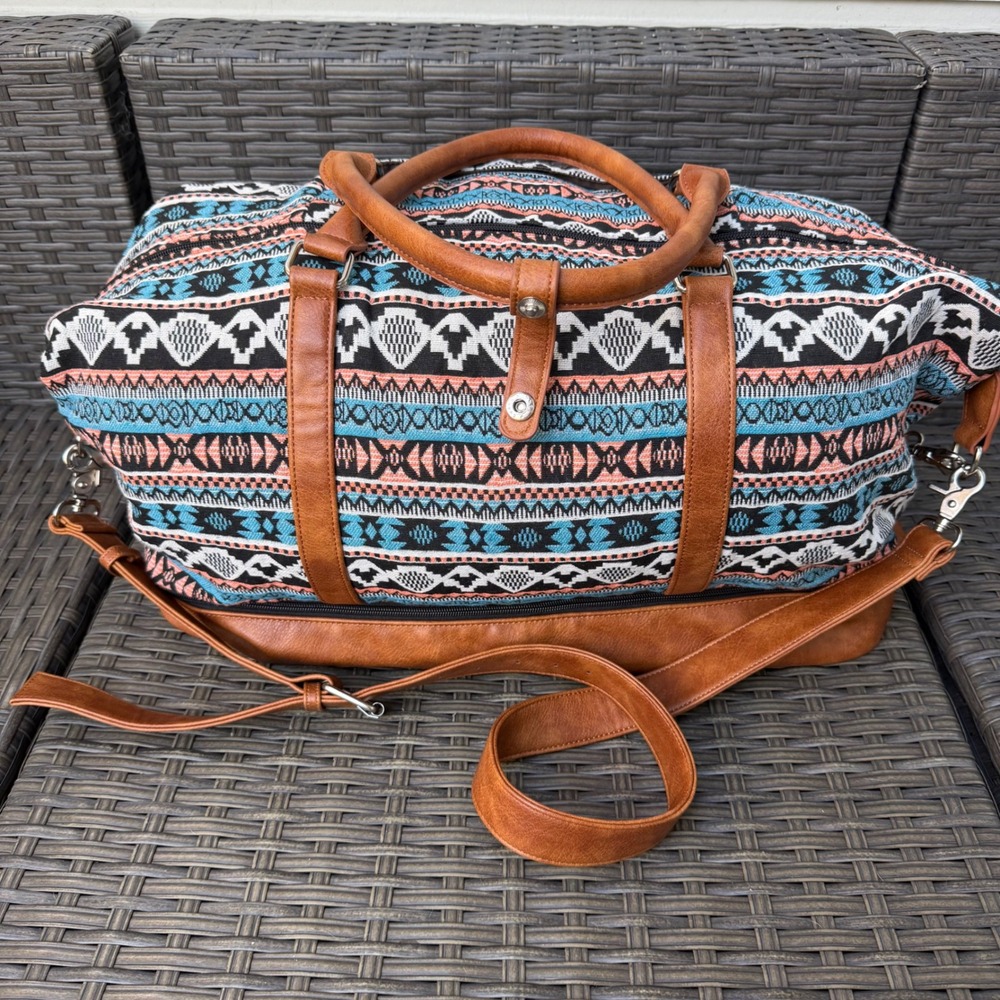 S-ZONE Tribal Print Weekender Duffel Bag Southwestern Travel Carry On Brown